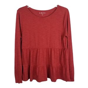 Loft Ann Taylor Long Sleeve Ruffled Hem Shirt